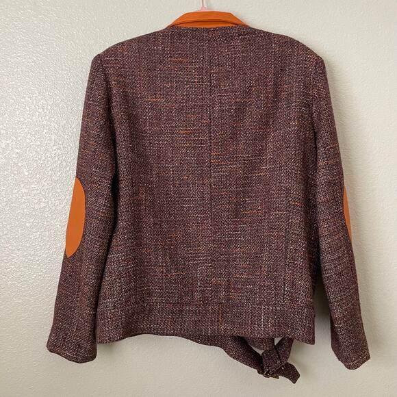 Deborah Ann Mack Jacket Womens Size 8 Red Orange Wool Tweed Leather Bomber Retro - Picture 11 of 16